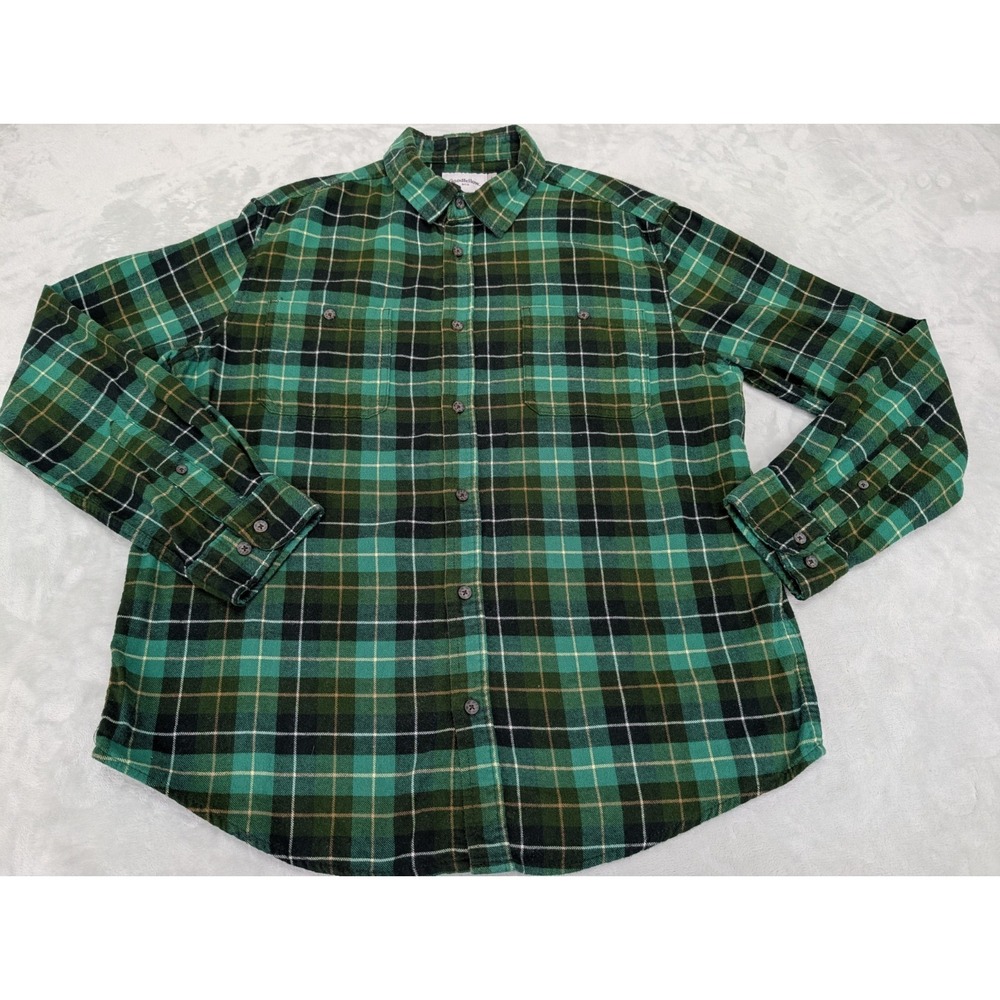 Good Fellow & Co Men's Large Kelly Green Plaid Flannel Button-Down Front Rugged